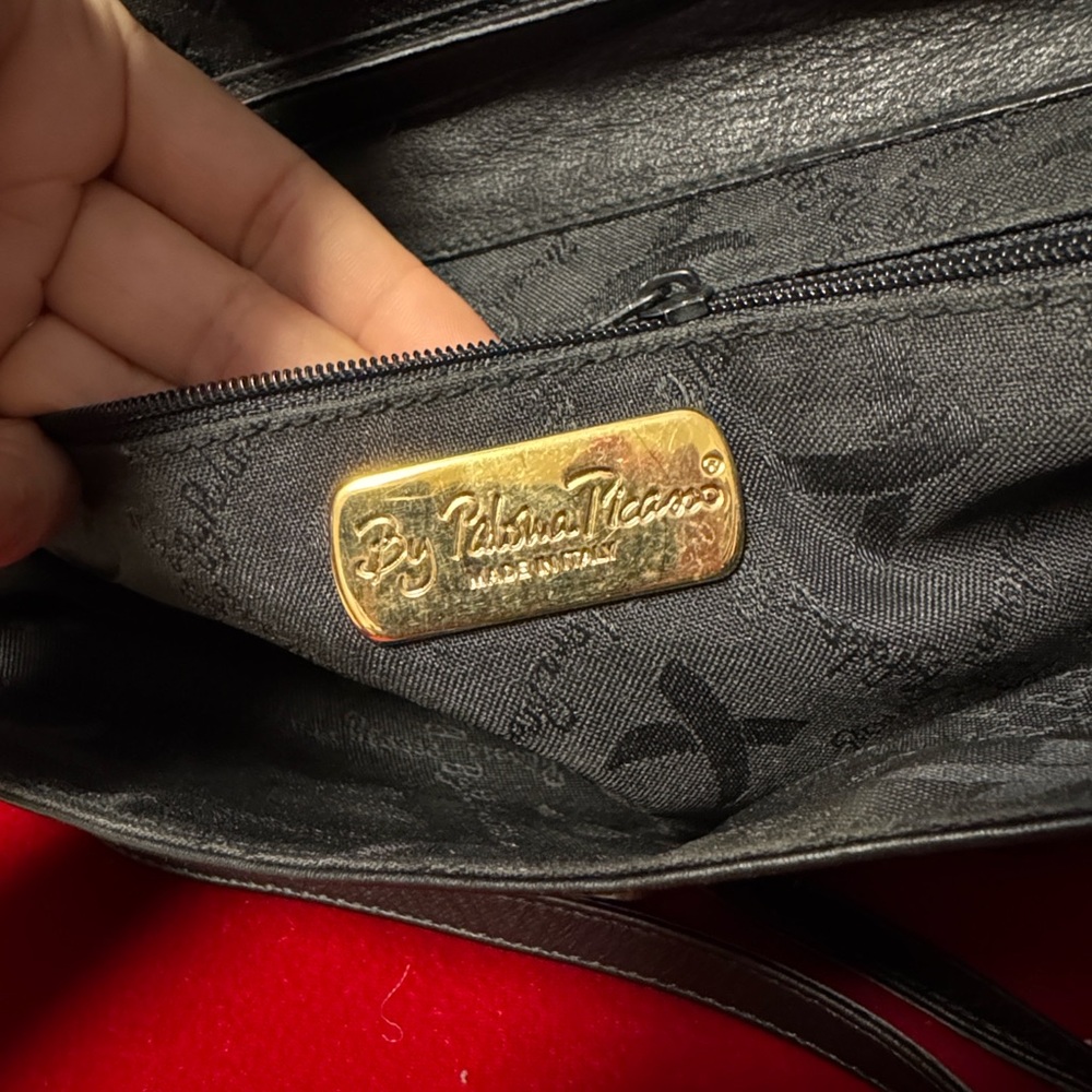 Vintage Paloma Picasso Black Leather Crossbody Bag with Gold Detail